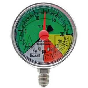 Glycerinový tlakoměr, manometr Wika přípoj 1/4 spodní průměr 63 mm pro postřikovače 0-60