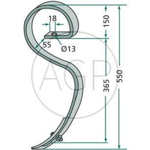 Zesílené komplet pero kultivátoru s hrotem o rozměru 32 x 12 mm vhodné pro Amazone
