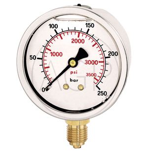 M-GU-63-0/2.5-1/4-VA-bar/psi Trubkový pružinový manometr