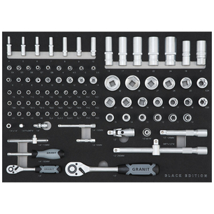 Sada nástrčných hlavic Black Edition s 95 ks dílů o velikostech 1/4 a 1/2 ve vložce do dílenského vozíku