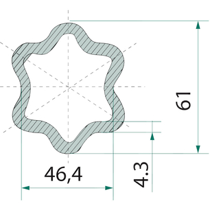 Trubka ke kardanu profilu hvězda o rozměru 61 x 46,4 mm o délce 1 m
