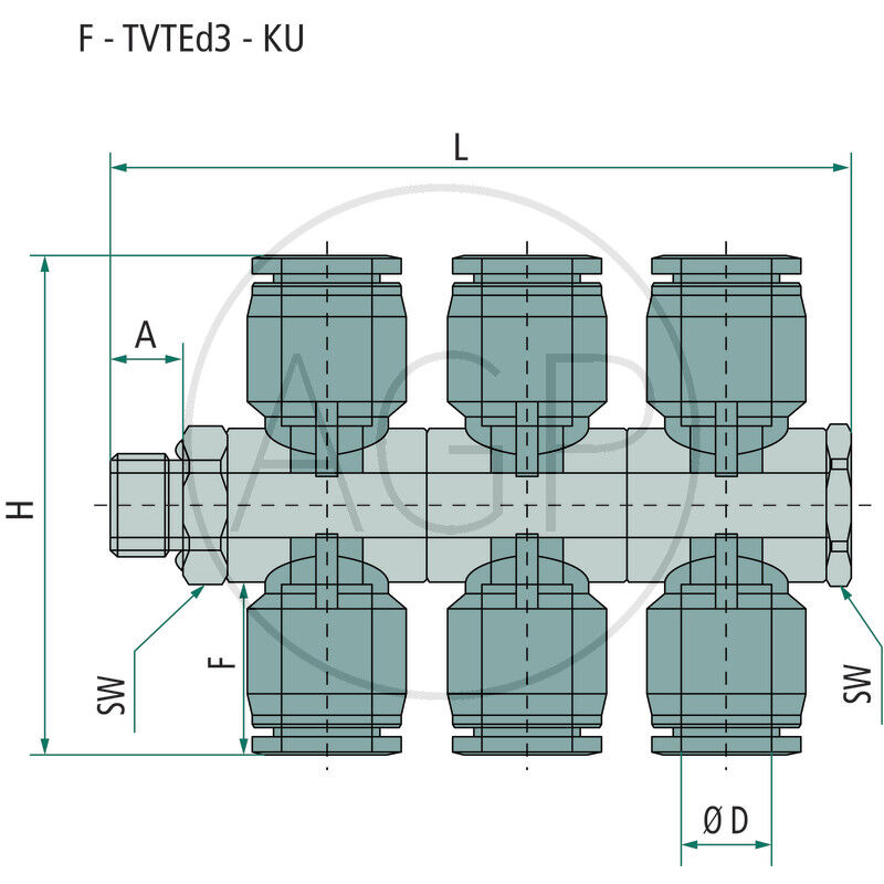 B-TVTEd3-6-1/4-KU T-rozdělovač-šroubení