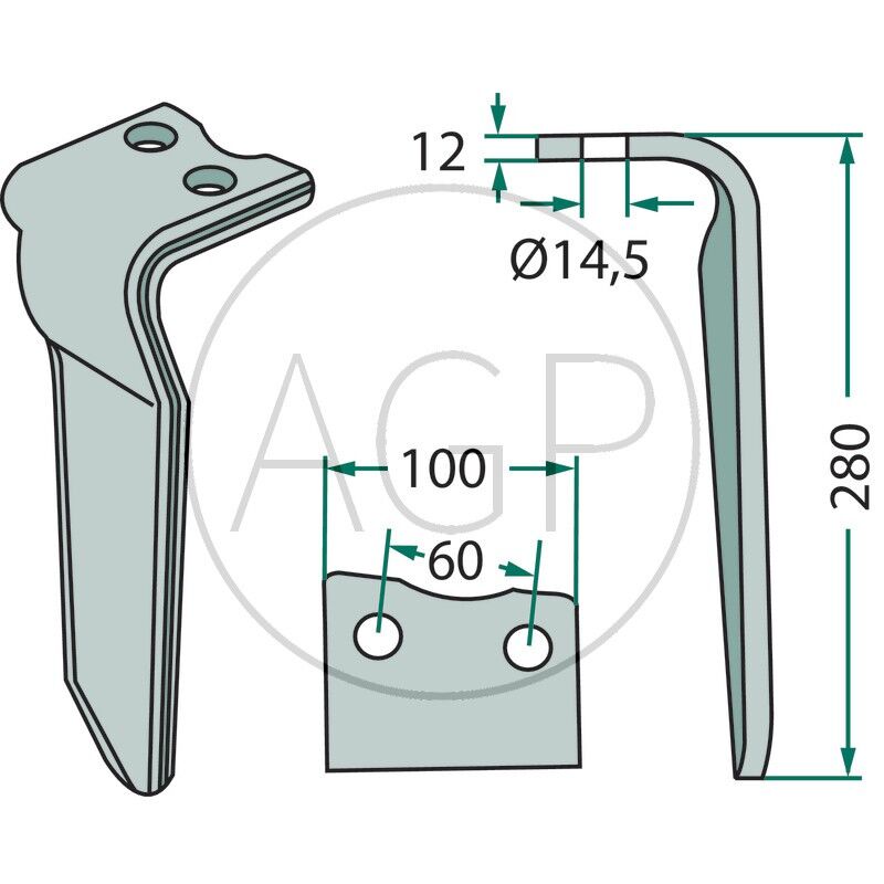 Hřeb do rotačních bran pravý levotočivý vhodný pro Howard délka 280 mm