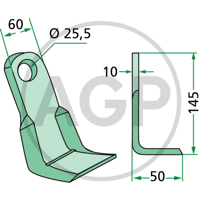 Nůž mulčovače pro Agrimaster o tloušťce 10 mm a průměru díry 25,5 mm