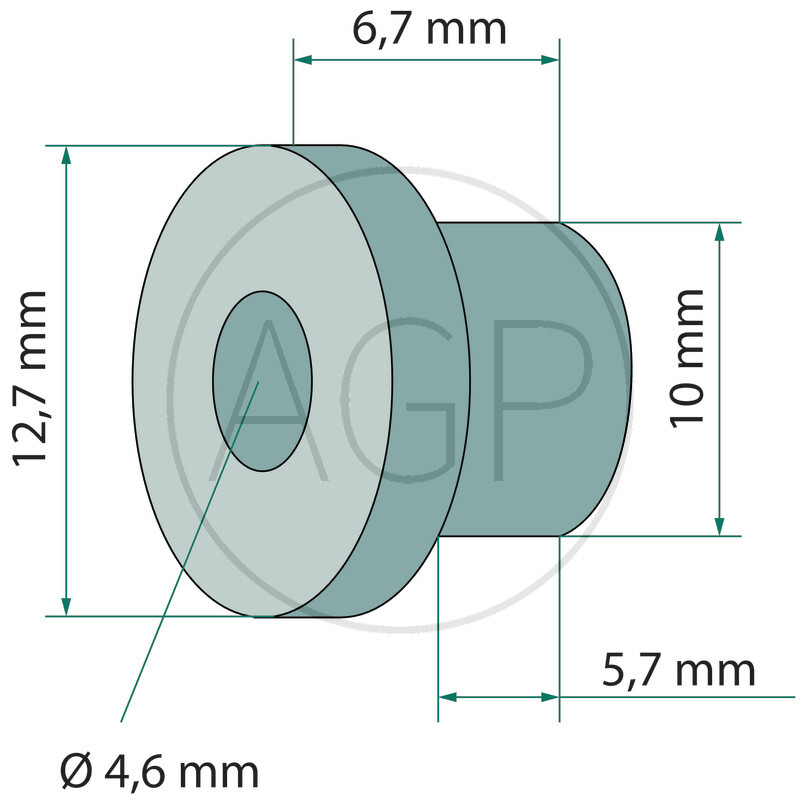 Závit oka o délce 6,7 mm a vnějším průměru 12,7 mm