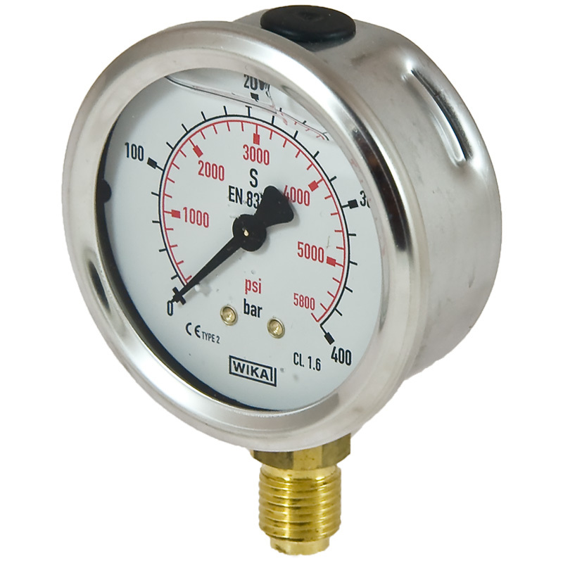 Manometr glycerinový WIKA do 400 bar se závitem 1/4 o průměru 63 mm k měření tlaku