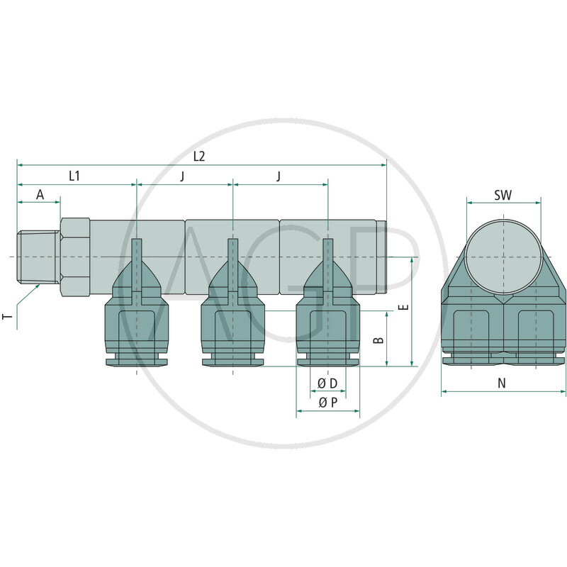 B-YVTEdk3-8-1/4-KU Y-rozdělovač-šroubení