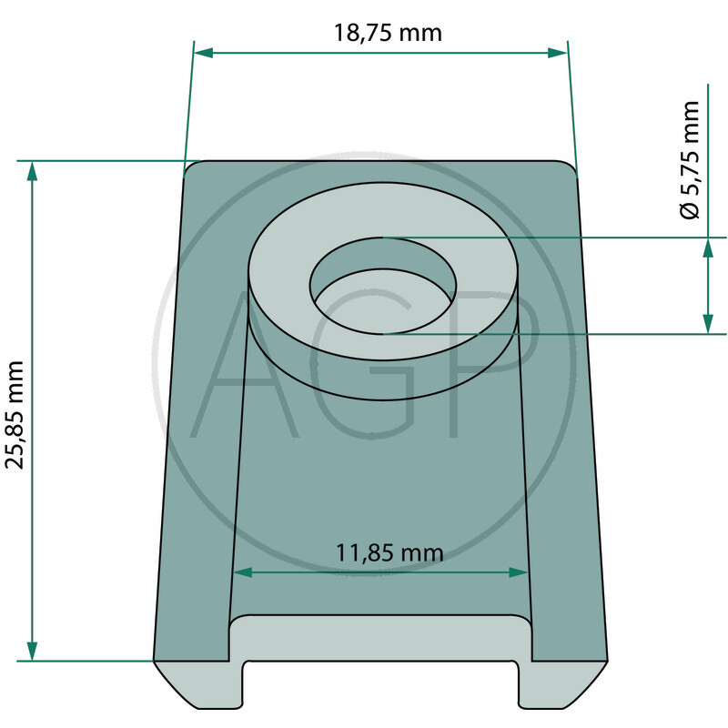 Závit oka o délce 25,85 mm a vnitřním průměru 5,75 mm