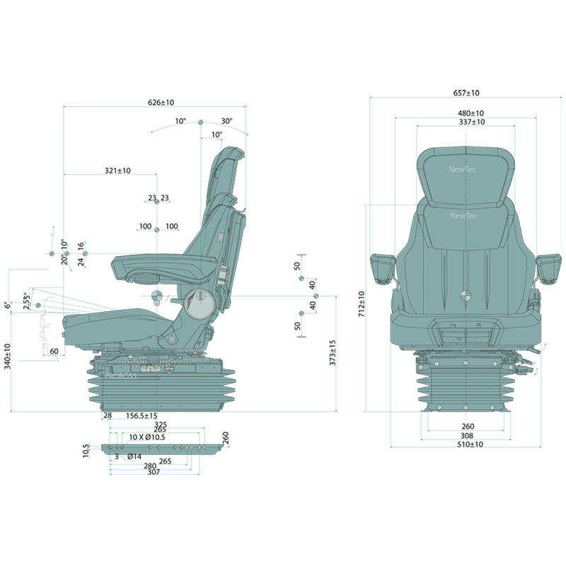 Vzduchové sedadlo Proboss s plnou výbavou, hnědým látkovým potahem s nosností 150 kg vhodný pro John Deere
