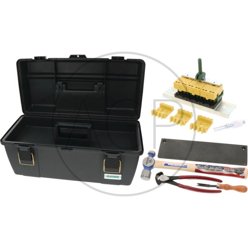 Sada nářadí 125 mm montážní sada, obsahuje kladivo, kleště, rovinu pásu, desku pro nastavení sponek, instalační nástroj