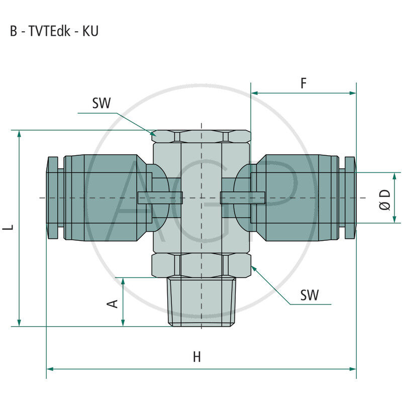 B-TVTEdk-4-1/8-KU T-rozdělovač-šroubení