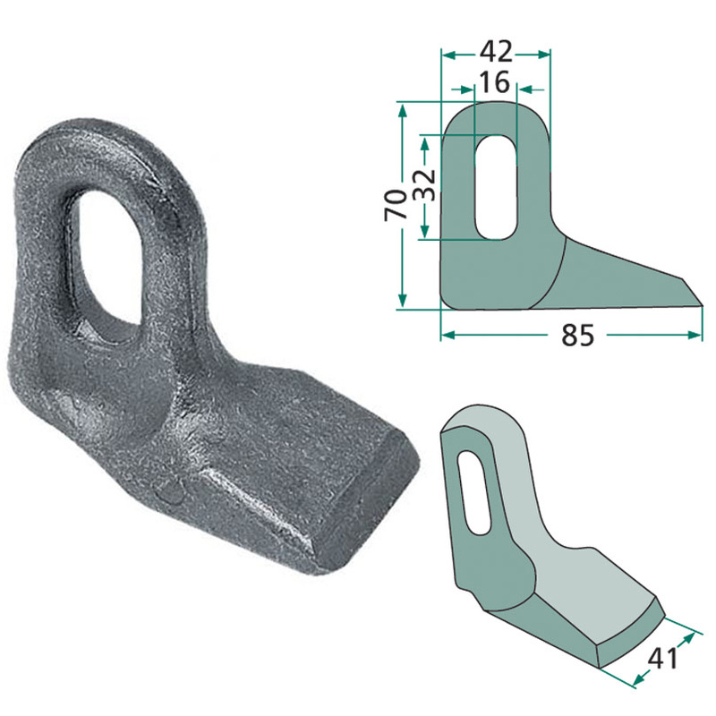 Kladivo mulčovače o šířce 41 mm s oválnou dírou 16x32 mm pro mulčovače Bomford, Epoke, Hymach, Mc Connel, Noremat, Turner