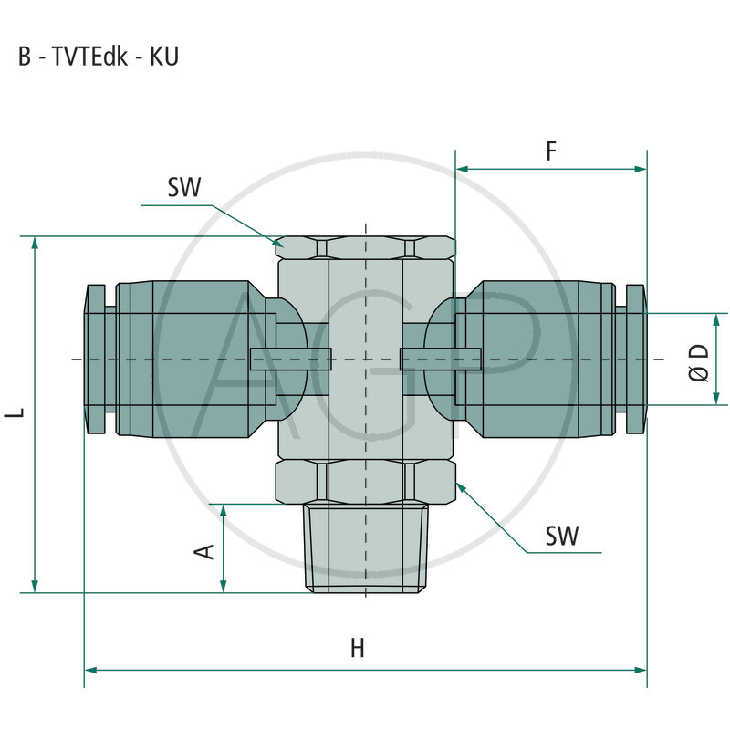 B-TVTEdk-8-1/4-KU T-rozdělovač-šroubení