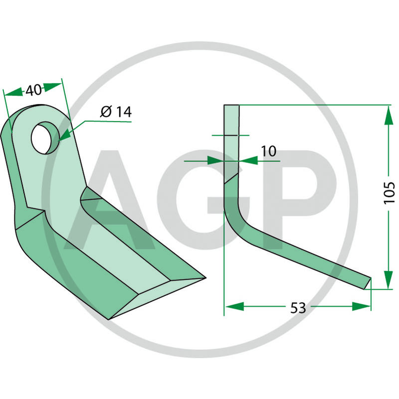 Nůž mulčovače pro Agrimaster o tloušťce 10 mm a průměru díry 14 mm
