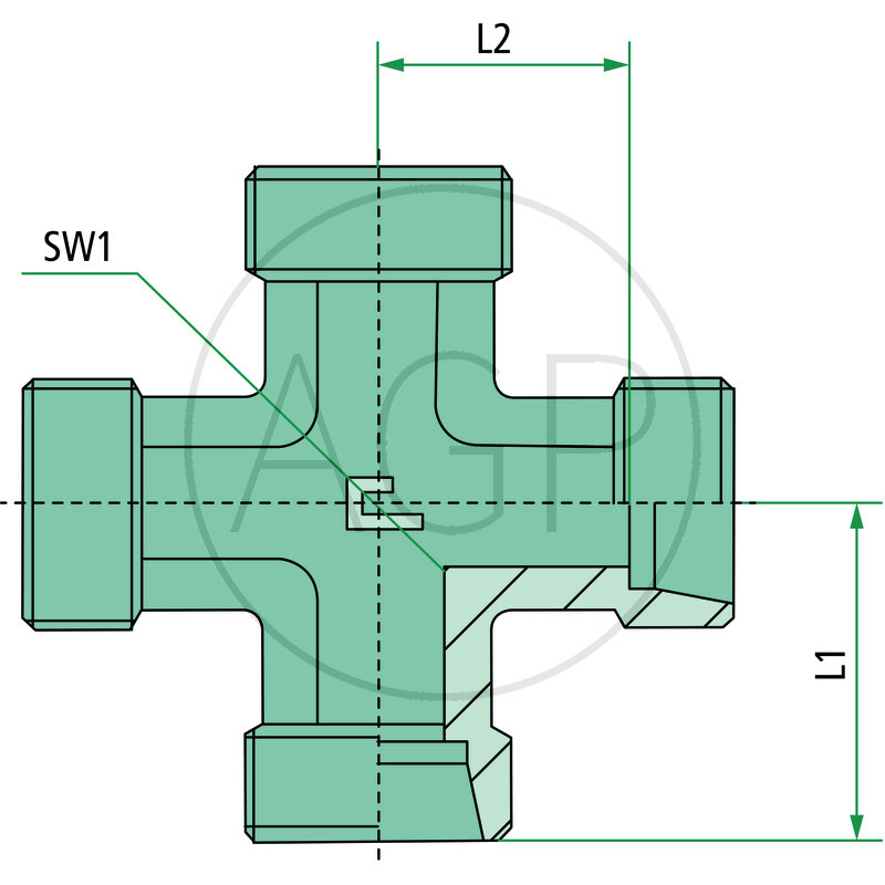 Šroubení v křížové formě X-KV 28 L se závitem M36 x 2