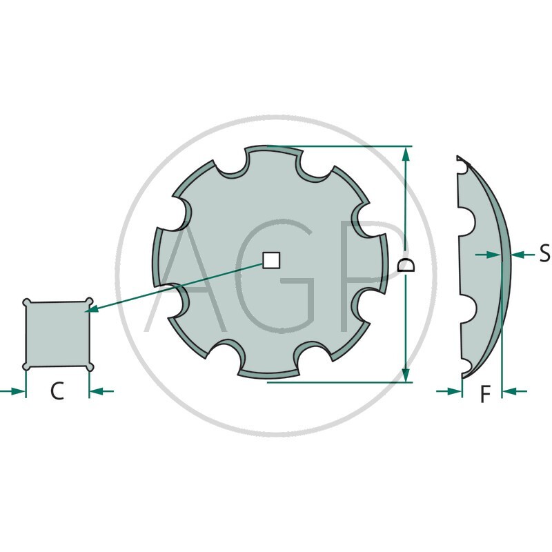 Ozubený disk diskové brány k montáži na čtyřhrannou hřídel průměr D=660 mm tloušťka S=6 mm
