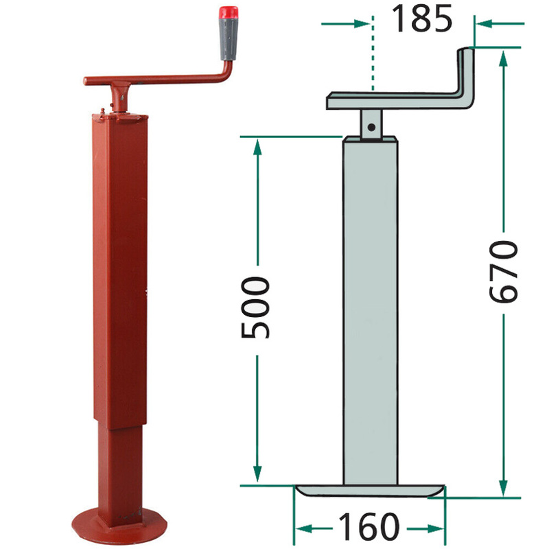 Opěrná noha na oje přívěsu o nosnosti 1000 kg s horní klikou