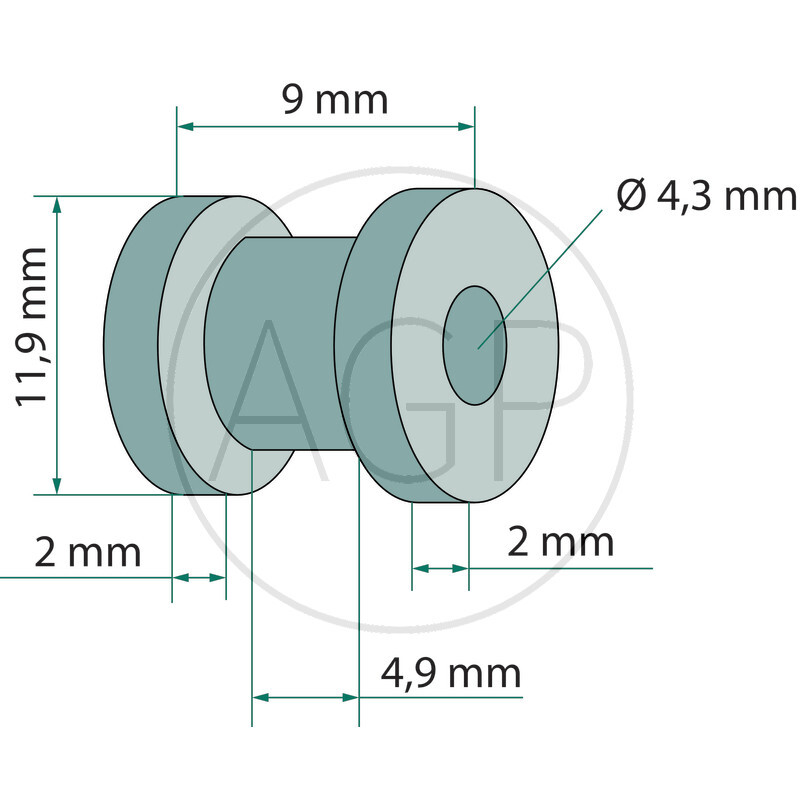 Závit oka o délce 9 mm a vnějším průměru 11,9 mm