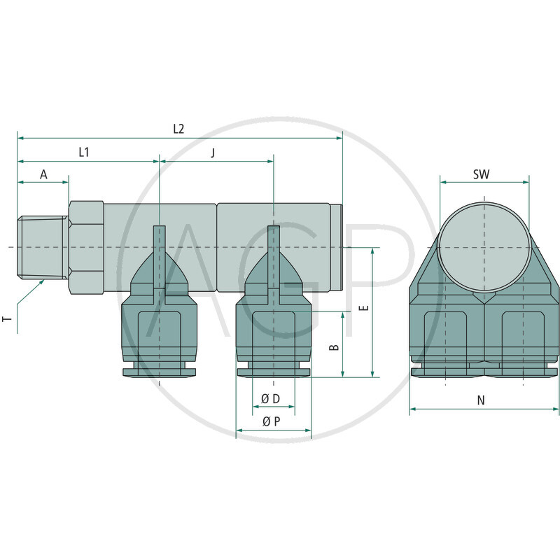B-YVTEdk2-6-1/4-KU Y-rozdělovač-šroubení