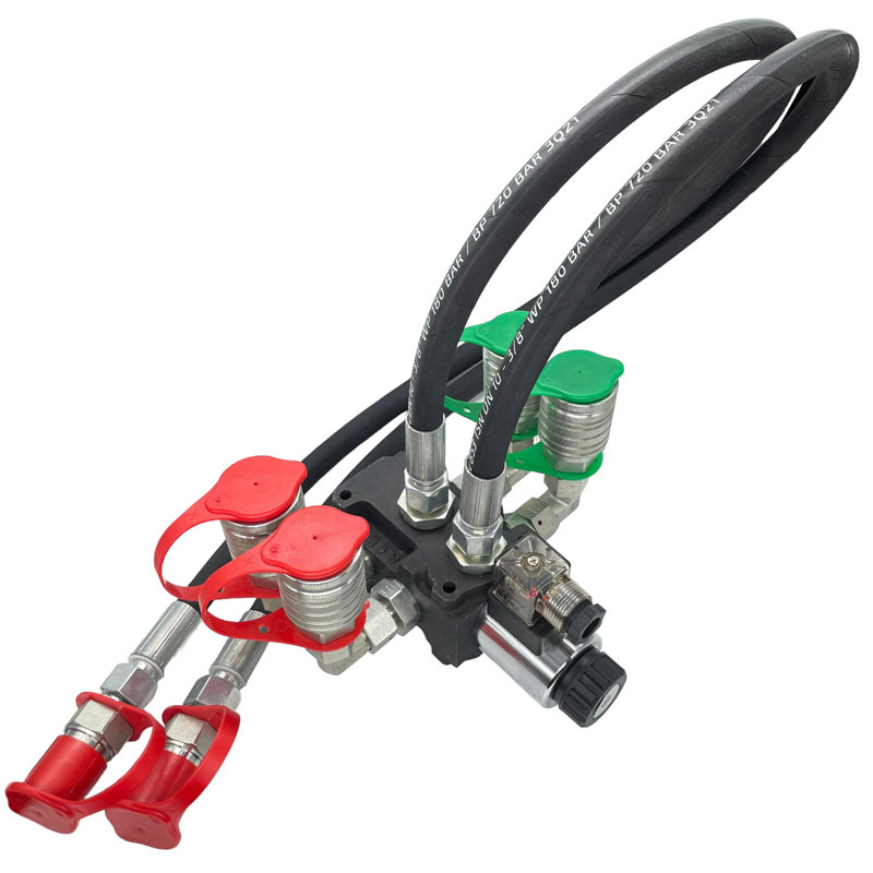 Sada k dodělání třetí funkce s elektromagneticky ovládaným hydraulickým rozvaděčem o průtoku 50 l/min o napětí 12 V pro čelní nakladač