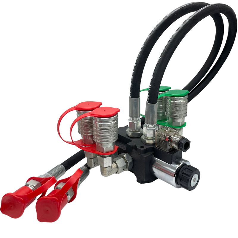 Sada k dodělání třetí funkce s elektromagneticky ovládaným hydraulickým rozvaděčem o průtoku 50 l/min o napětí 12 V pro čelní nakladač