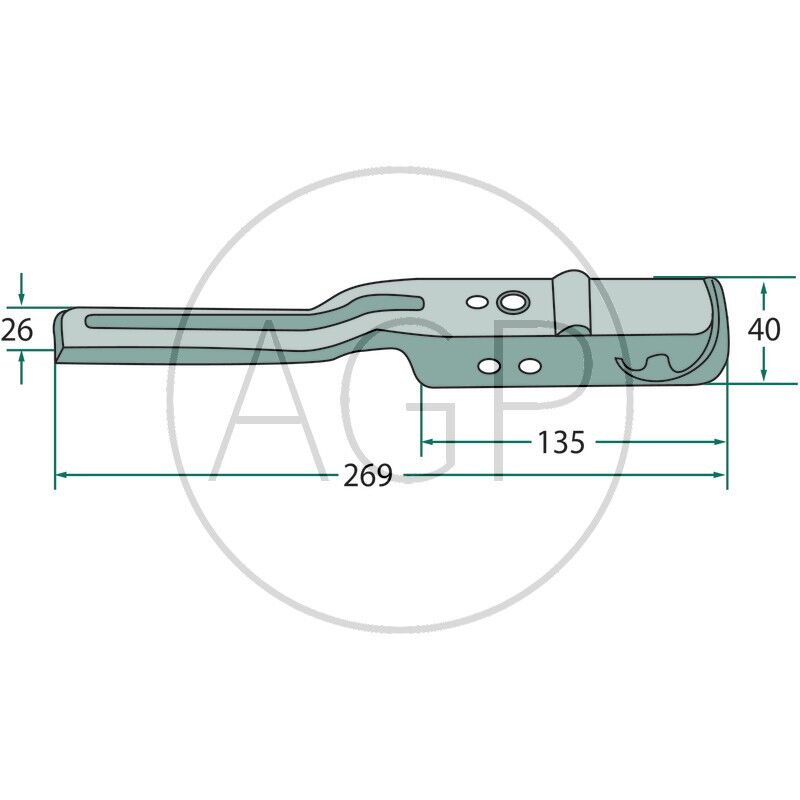 Karhák zahlý doleva výklopný 269 mm typ 664 N s automatickým nastavením otočného háku