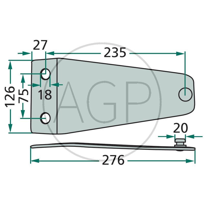 Držák nožů vhodný pro rotační sekačky Deutz Fahr, Pezag, Pöttinger, Taarup, Vicon/PZ o délce 276 mm a průměru otvoru 18 mm