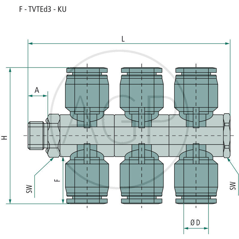 B-TVTEdk3-6-3/8-KU T-rozdělovač-šroubení