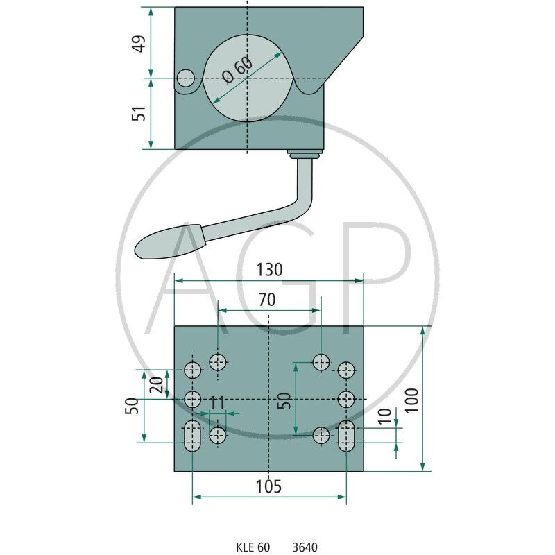 Držák opěrného kolečka přívěsu pro trubku 60 mm, pevná klika, ocelová deska