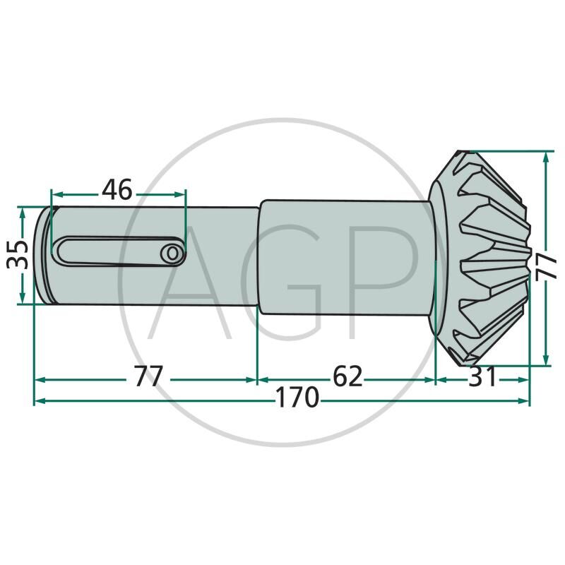 Pastorková hřídel se 16 zuby vhodná pro Krone, na typy AM 167, 202, 202Z, 242, 242C, 242Z, 243, 282, 282Z, 283, 322