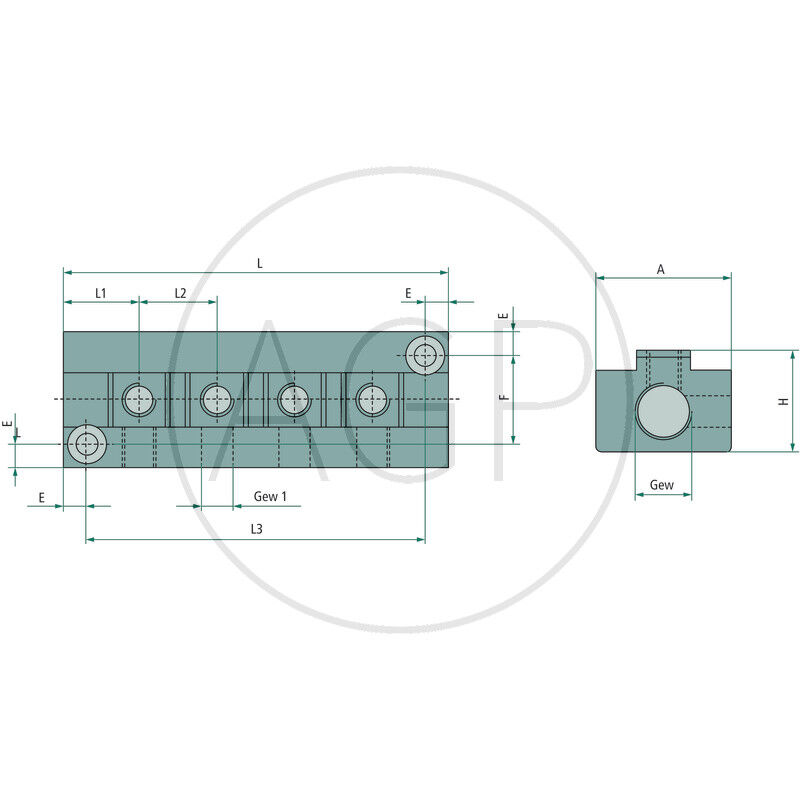F-VTF2-2x1/2-8x1/4-AL-natur Rozdělovací blok