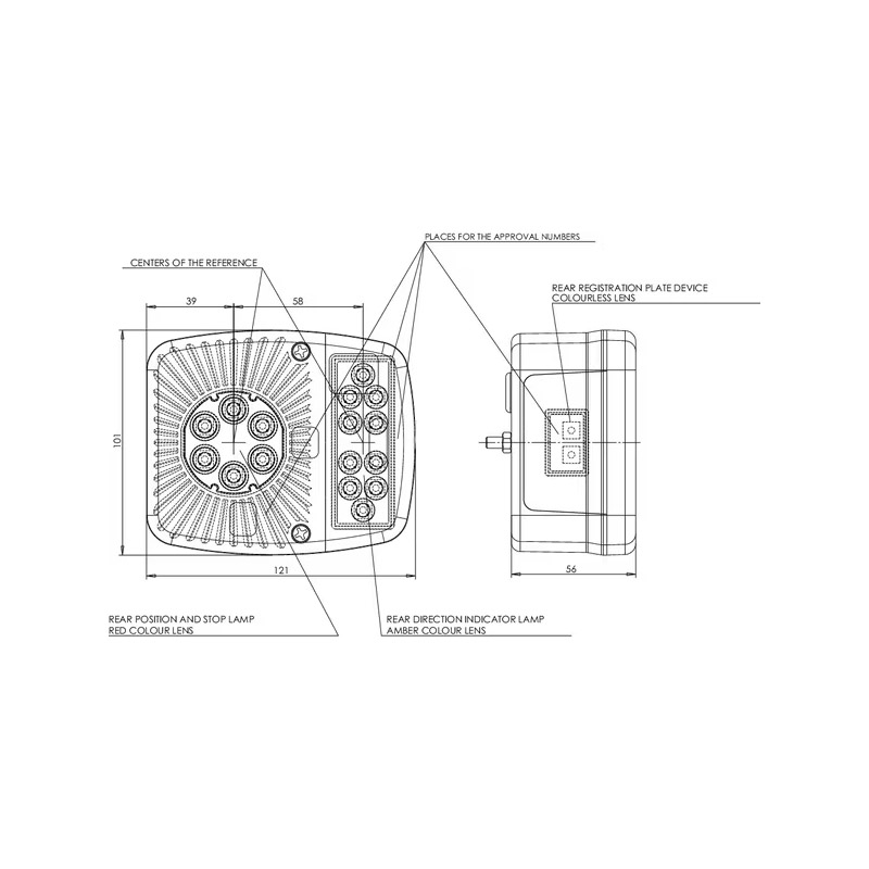 Zadní kombinované LED světlo 12/24 V pro přívěsy, návěsy, nákladní, traktory a stavební stroje (E20 homologace, IP66/IP68)