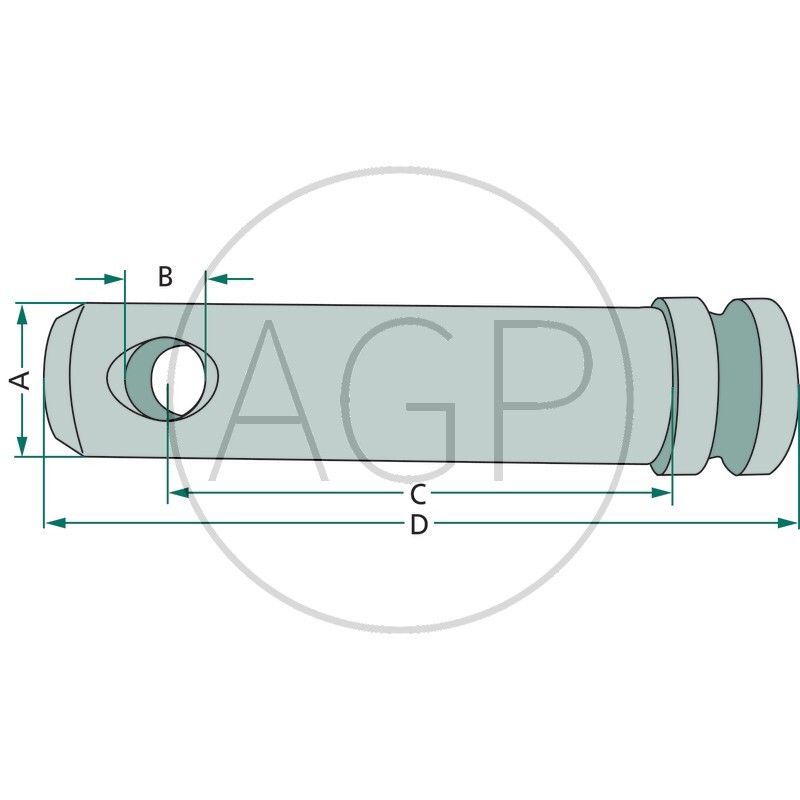 Kolík třetího bodu kat. 2 zajišťovací čep průměr 25 mm délka C=142 mm D=165 mm