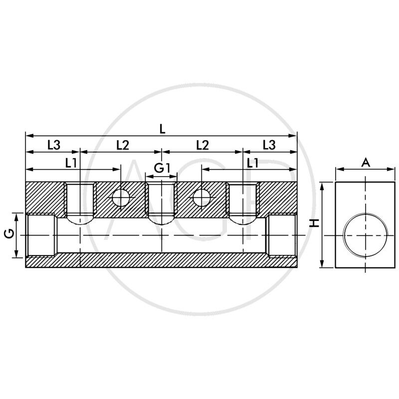 F-VT1-2x1/4-4x1/8-AL-natur Rozdělovací blok