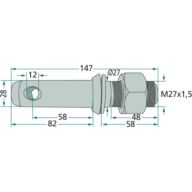Kolík o průměru 28 mm pro spodní ramena třetího bodu traktoru délka 147 mm 
