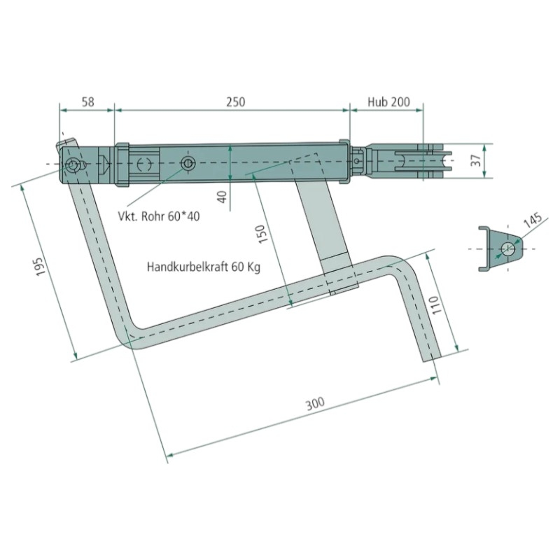 Parkovací brzda přívěsu s kladkou o průměru 80 mm a se sklopnou rukojetí