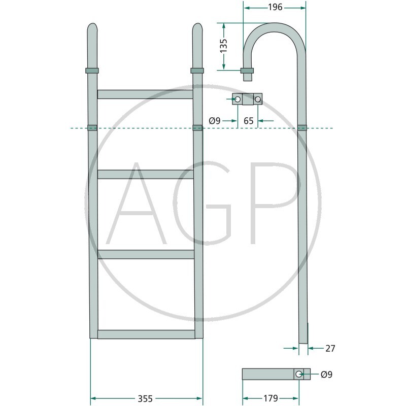 Žebřík na přívěs 2 příčky délka 580 mm