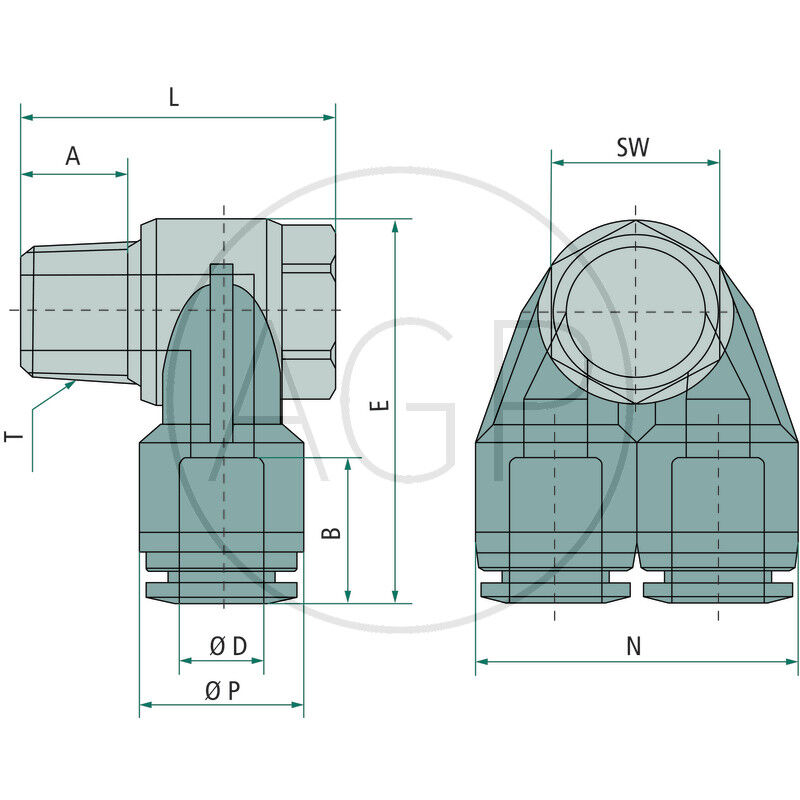 B-YVTEdk-8-1/4-KU Y-rozdělovač-šroubení