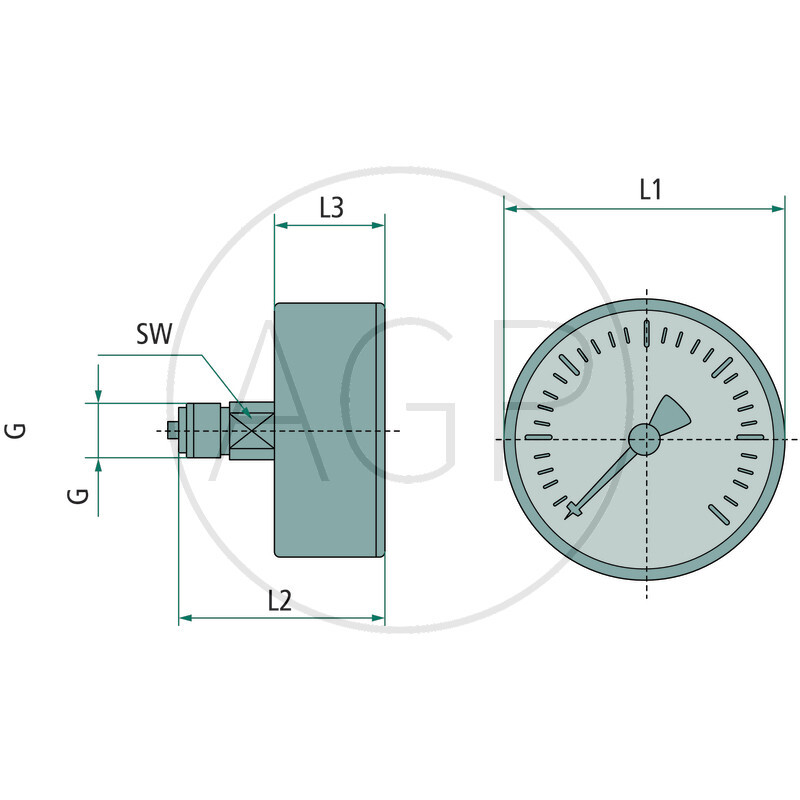 M-SH-63-0/16-1/4-KU-bar/psi Trubkový pružinový manometr