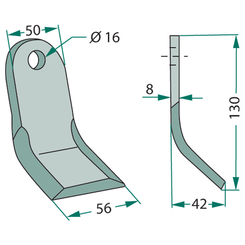 Mulčovací nůž o délce 130 mm a šířce 42 mm pro mulčovače Ferri 
