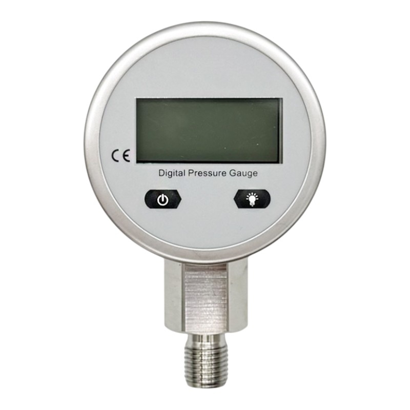 Digitální manometr 0–250 bar o průměru 60 mm se spodním přípojem G 1/4 BSP 