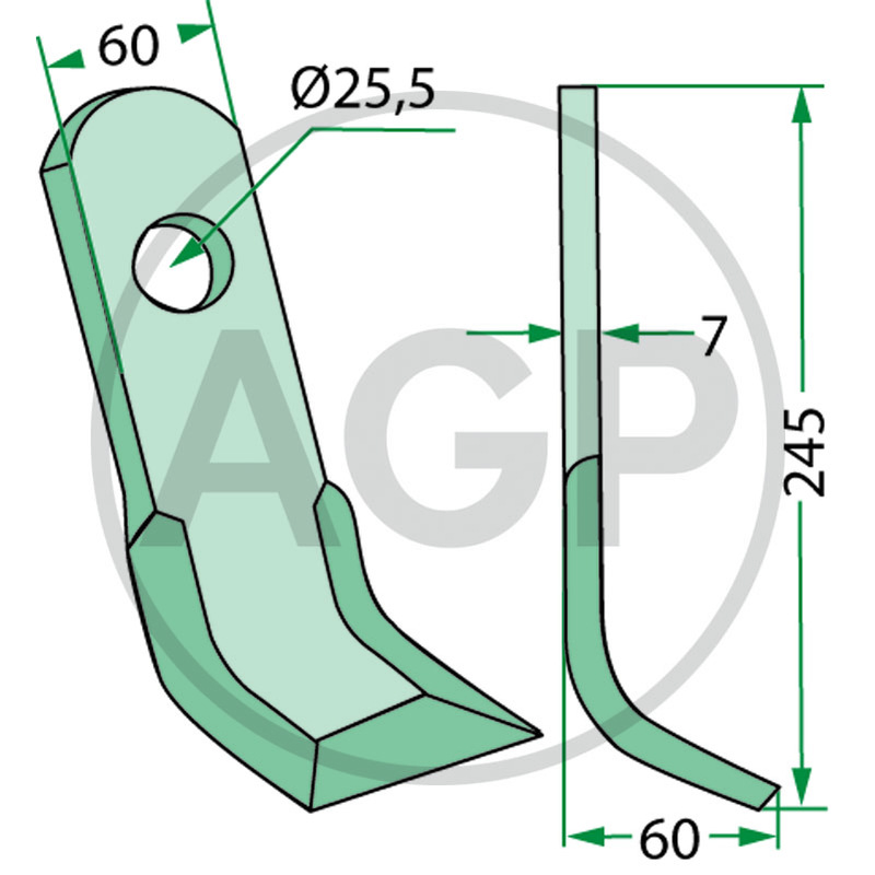 Nůž mulčovače pro Lagarde o tloušťce 7 mm a průměru díry 25,5 mm