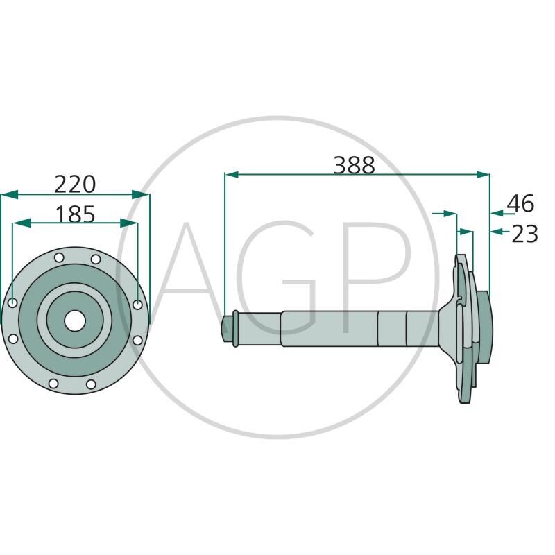 Hřídel náboje pro Deutz-Fahr, Kuhn, Taarup, Vicon/PZ, na série KM, PZ, 1000, CM