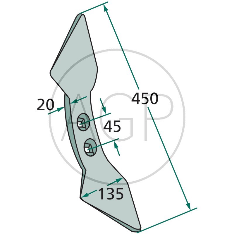 Dvojitá srdcovitá radlice široká 450 x 135 x 20 mm pro Köckerling, Lemken, Saphir, Vogel