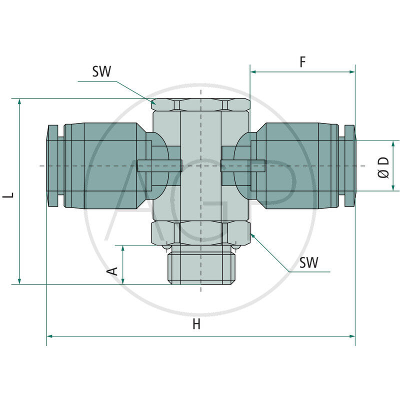 B-TVTEd-10-3/8-KU T-rozdělovač-šroubení