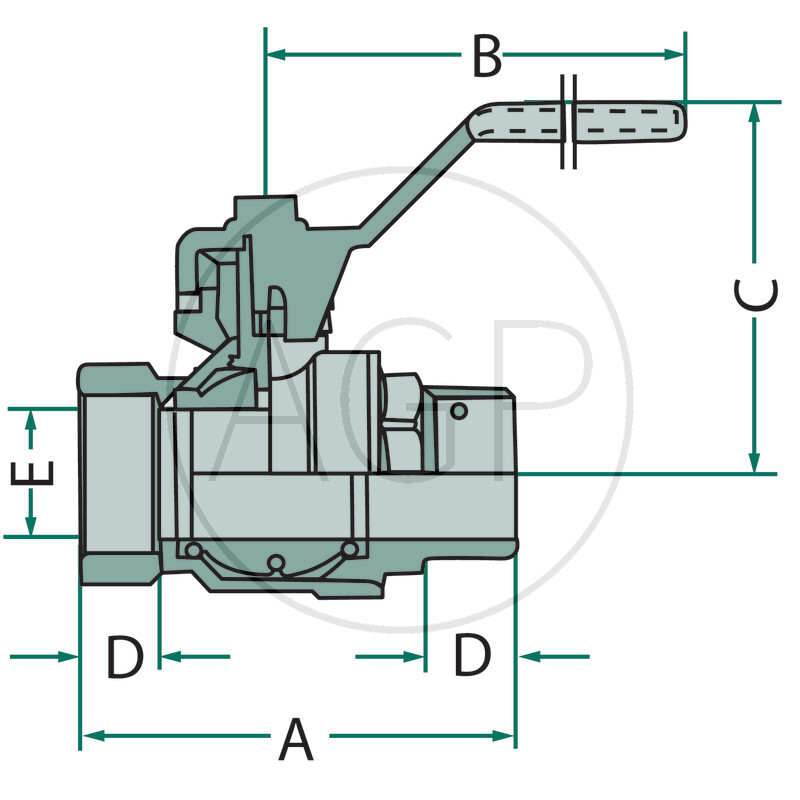 Mosazný kulový ventil, přípoj 1/2, montážní délka 58,5 mm, 2-cestný ventil, 1/2 vnitřní závit