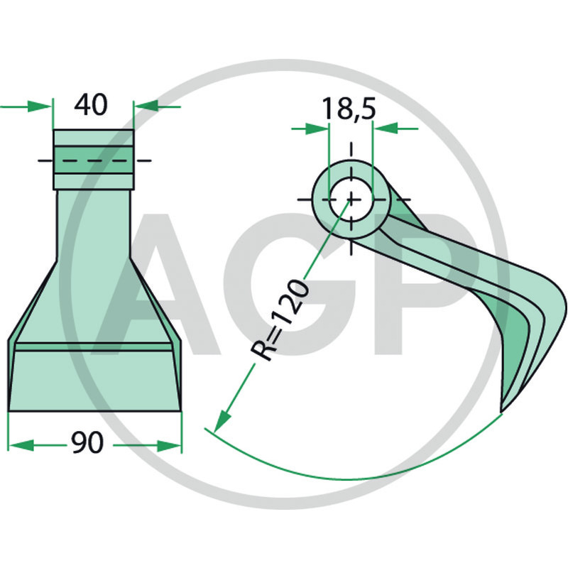 Kladivo na mulčovač Lagarde o šířce 90 mm a průměru díry 18,5 mm