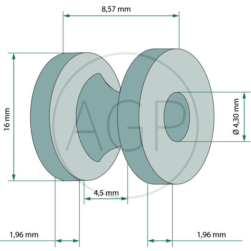 Závit oka o délce 8,57 mm a vnějším průměru 16 mm