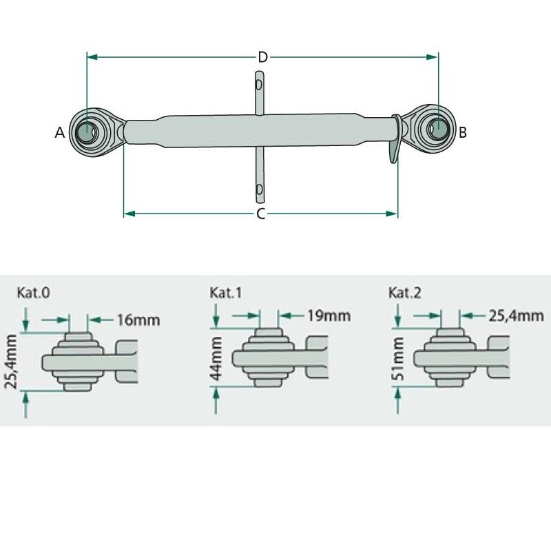 Mechanický třetí bod pro traktor kat. 1-2 pracovní délka 460-660 mm závit M30 x 3,5 mm