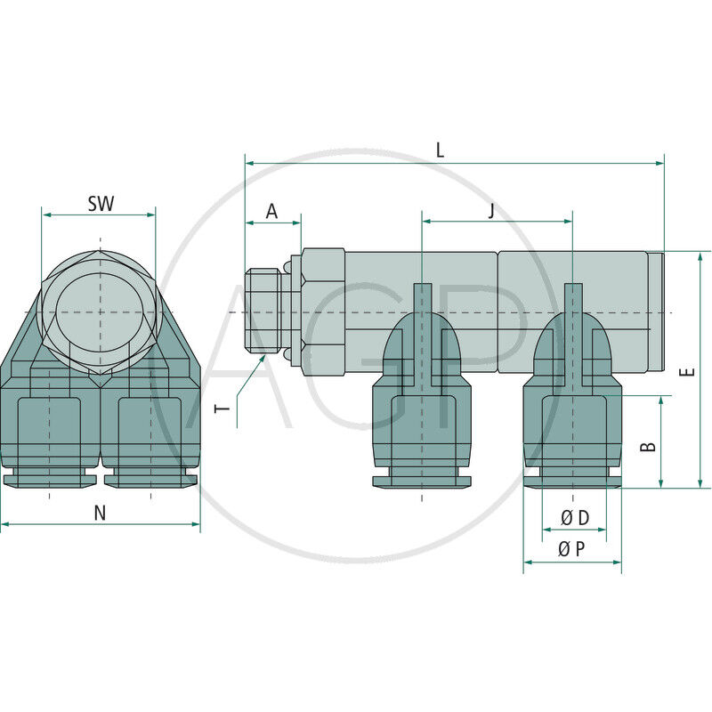 B-YVTEd2-4-3/8-KU Y-rozdělovač-šroubení